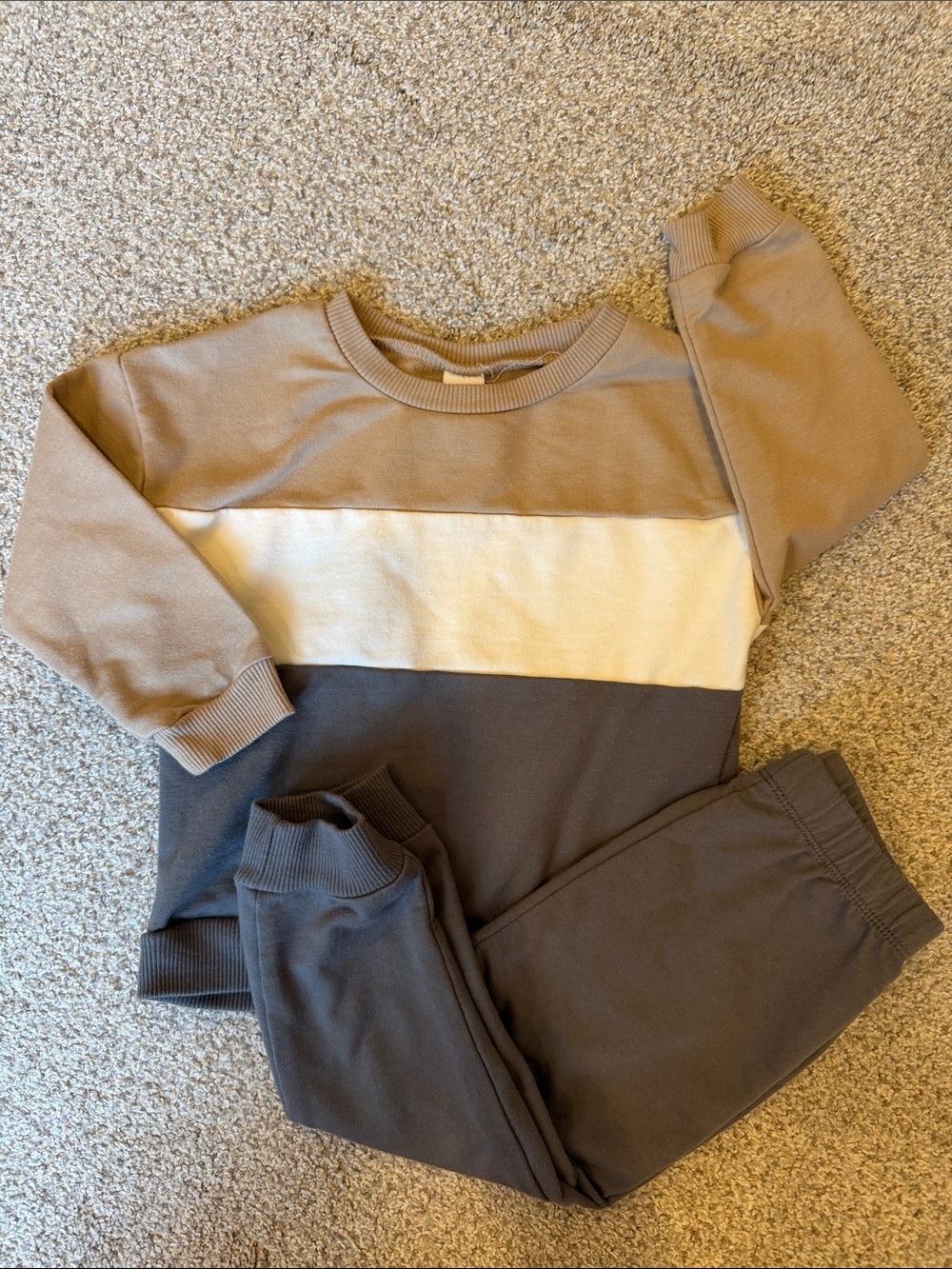 Pl Baby Colorblock Sweatshirt & Jogger Set - Tan, Cream, Charcoal